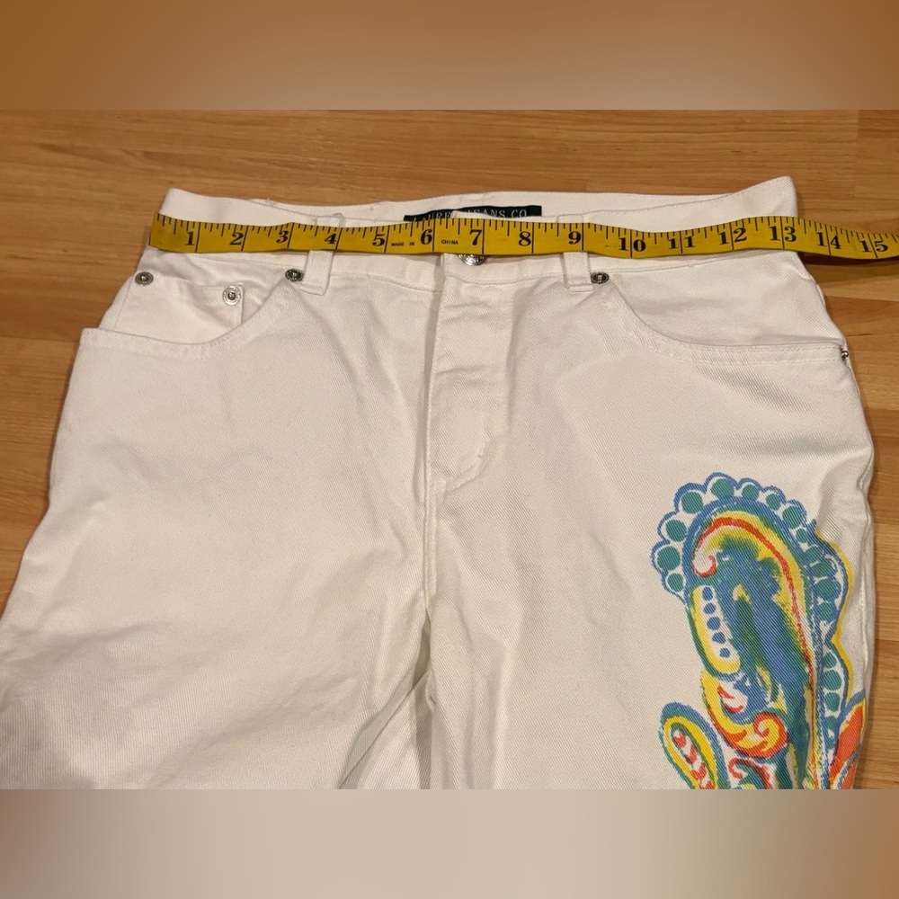 VTG‎ Ralph Lauren White Flare Pants with Colorful Paisley Embroidery - Picture 6 of 9